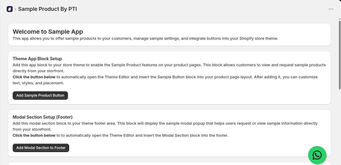 Theme App Block Setup & Modal Section Setup Screen