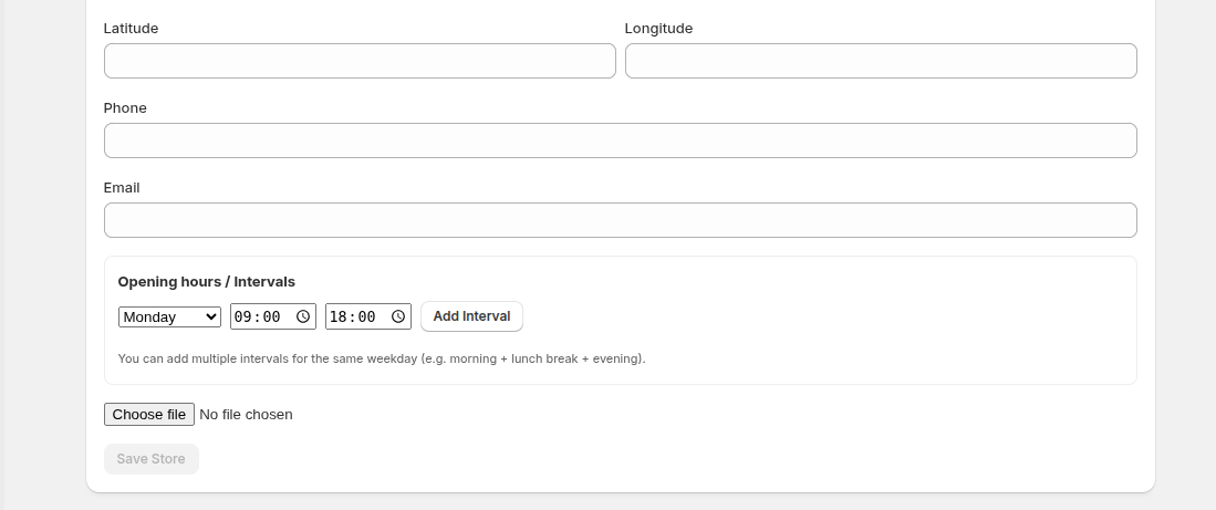 Contact and Hours Form