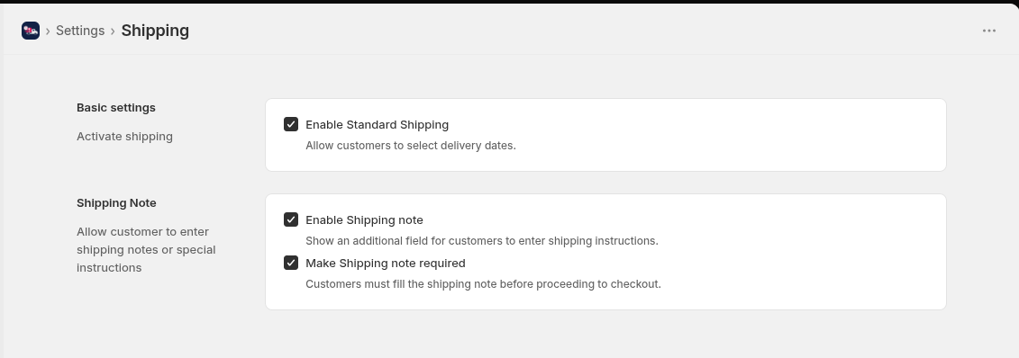 Shipping Settings