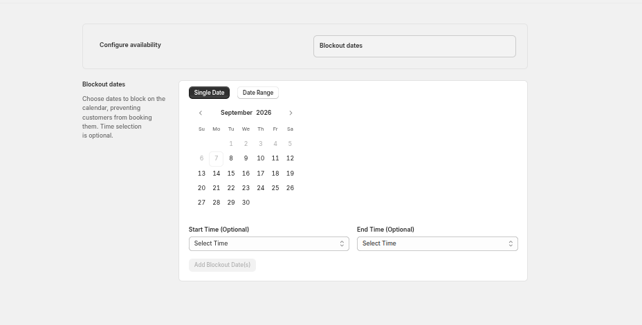 Pickup Blockout Dates