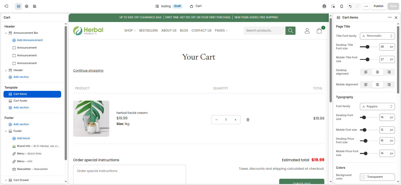 Cart Settings Screenshot