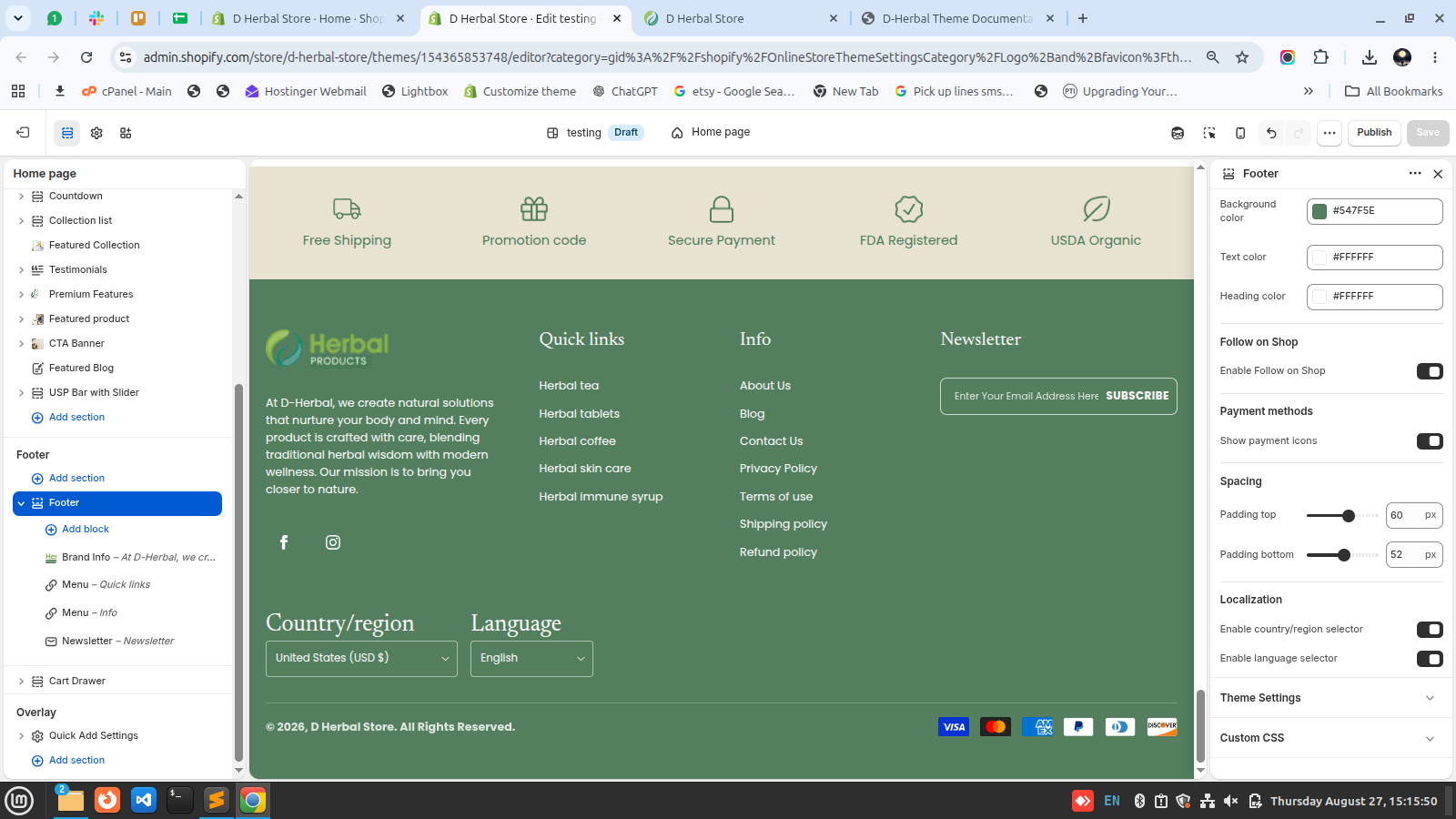 Footer Settings Screenshot
