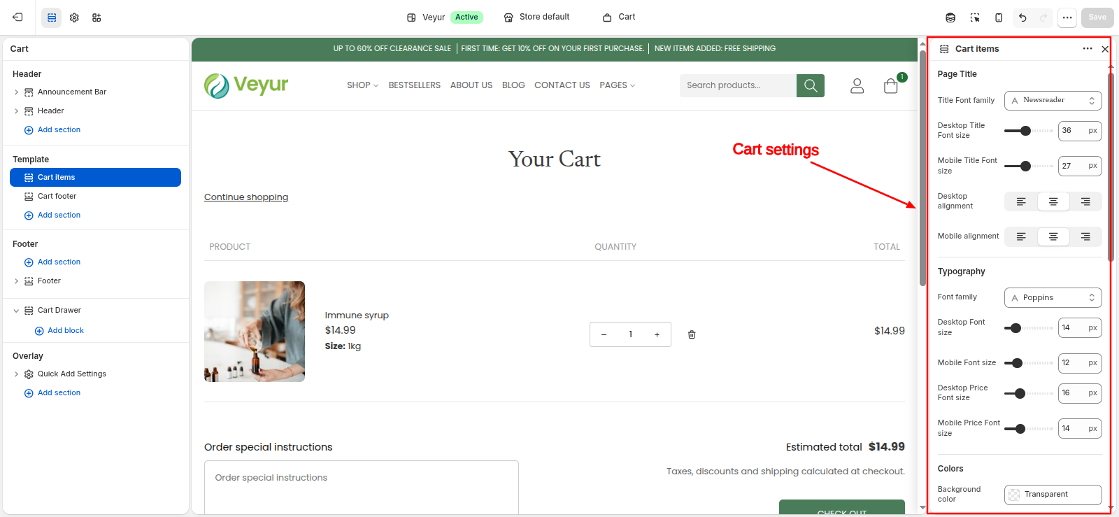 Cart Settings Screenshot