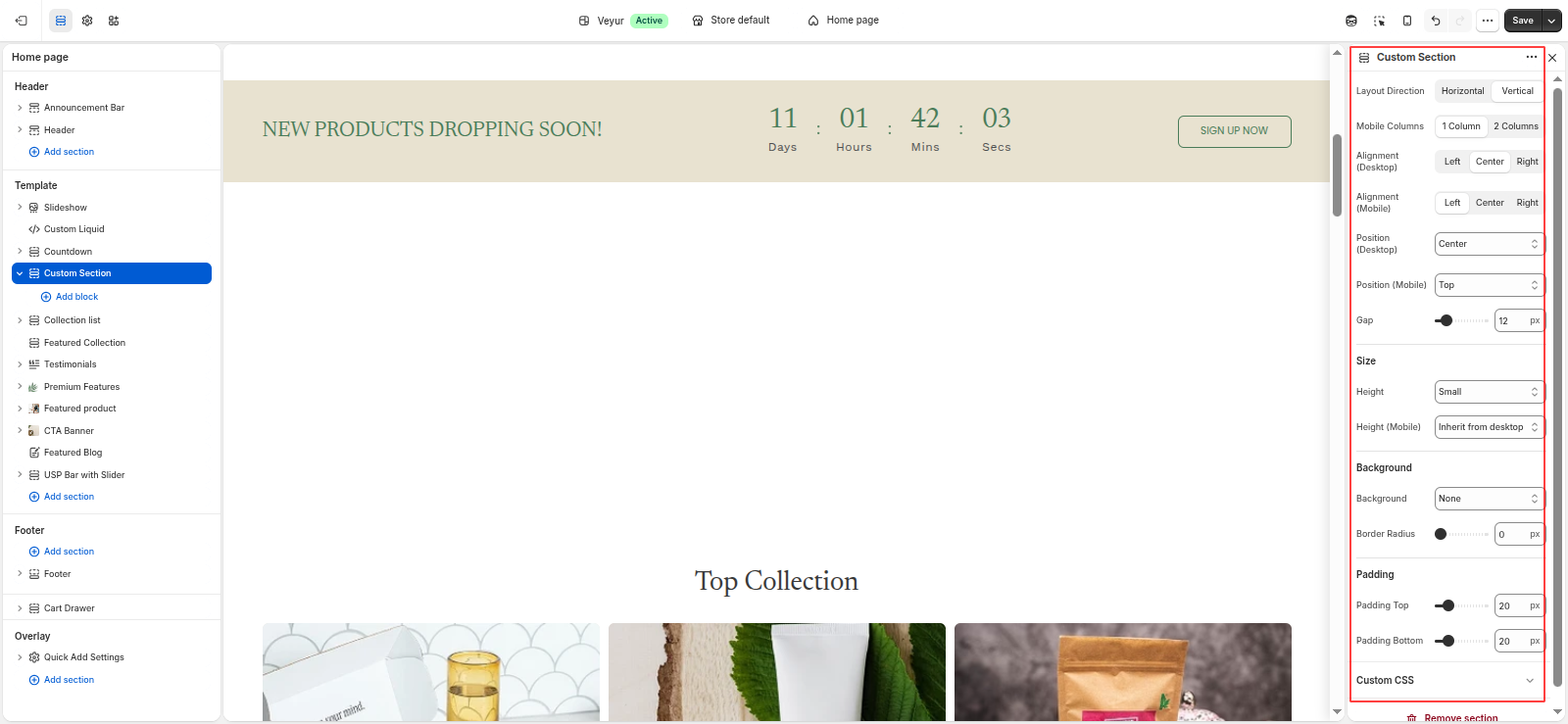 Custom Section Screenshot