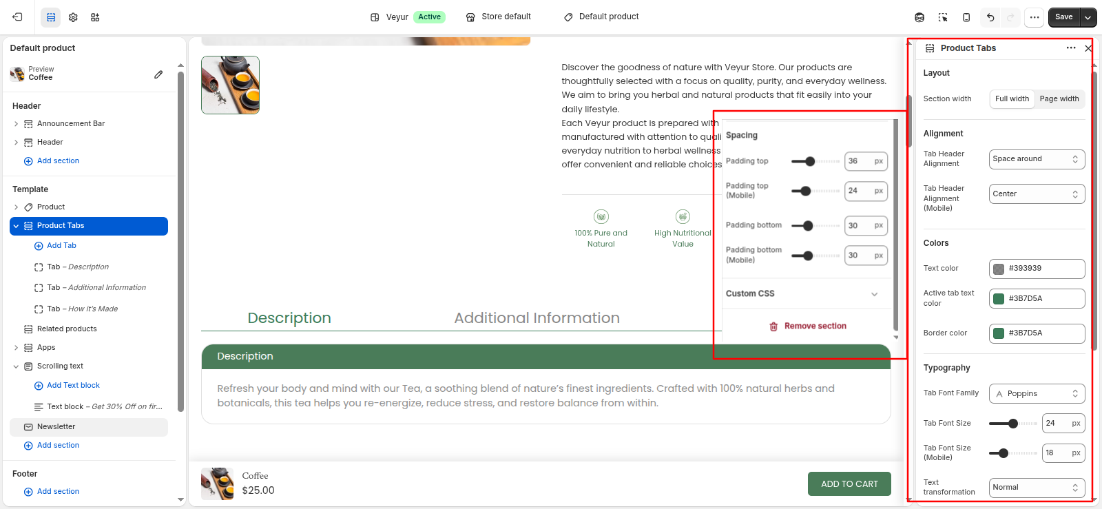 Product Tabs Screenshot